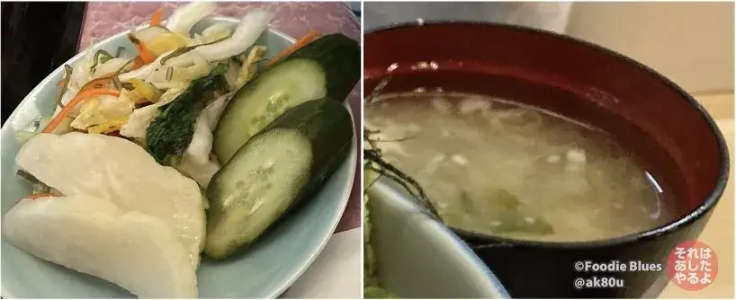 原宿「季節料理 仲や」の漬け物とみそ汁