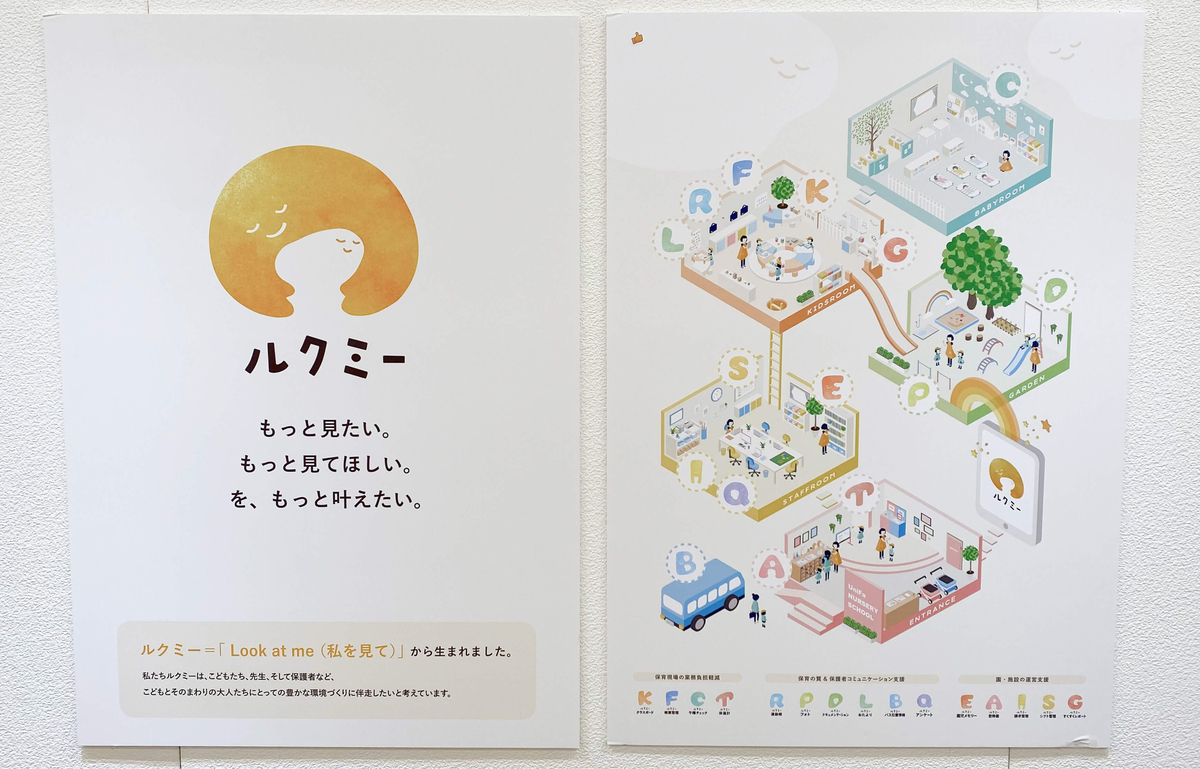 ルクミーロゴとステートメント、スマート保育園俯瞰図のパネル