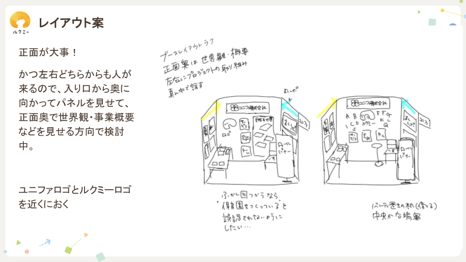 ブースレイアウトの説明文とラフ画像が描かれています