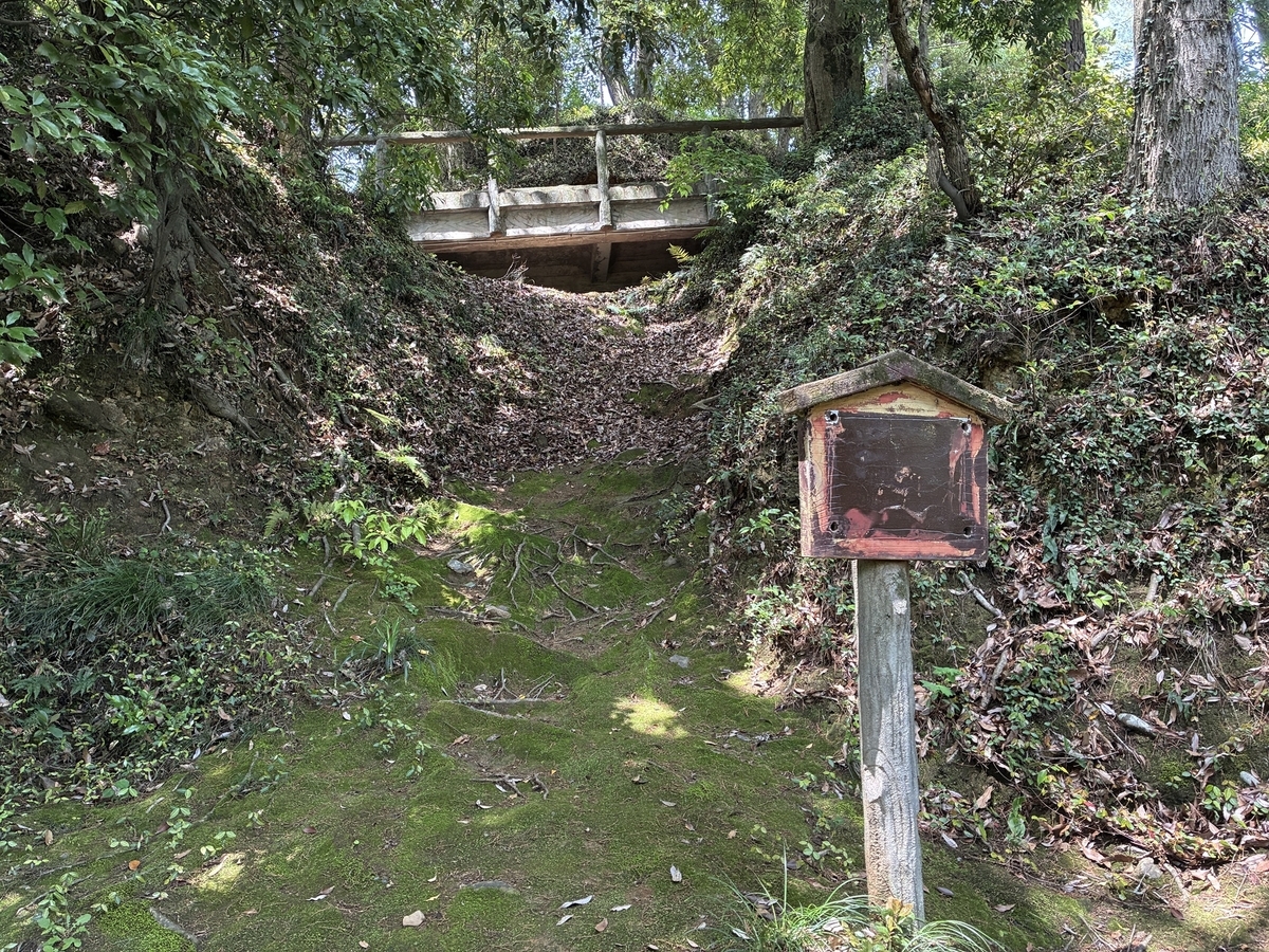 唐沢山城 参道の途中に竪堀の遺構が見られる。