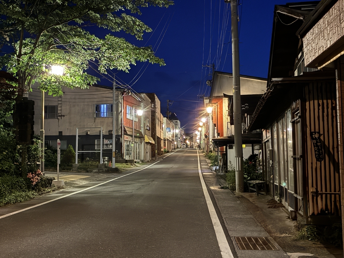 鳴子温泉街・仲町通りの夜景