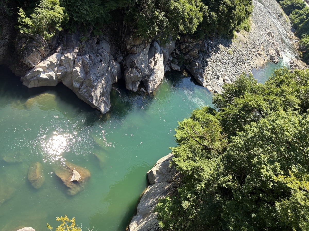 レールマウンテンバイク ガッタンゴー近くの釣瓶橋から高原川渓谷の眺め