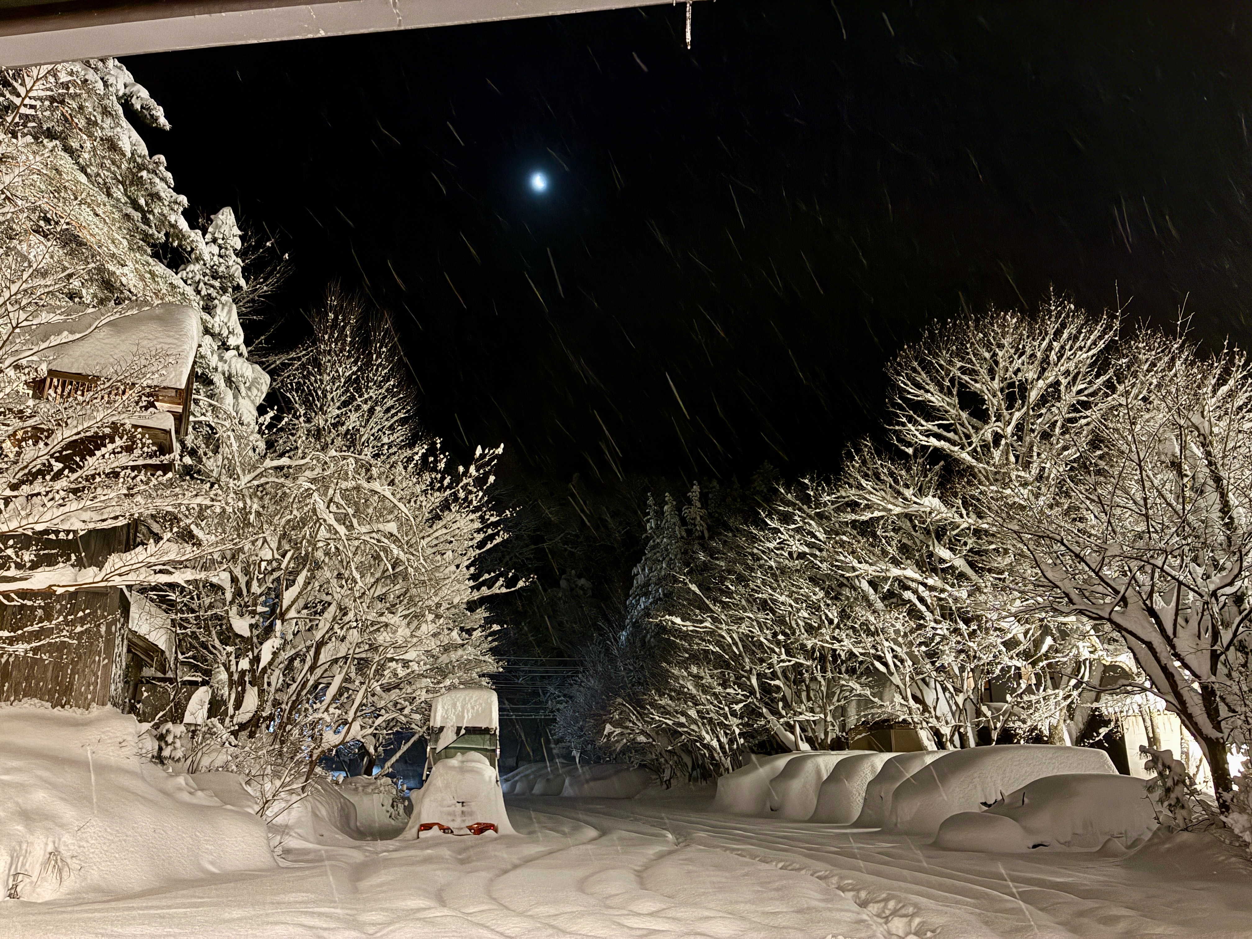 ホテル湯西川 早朝のエントランス雪景色