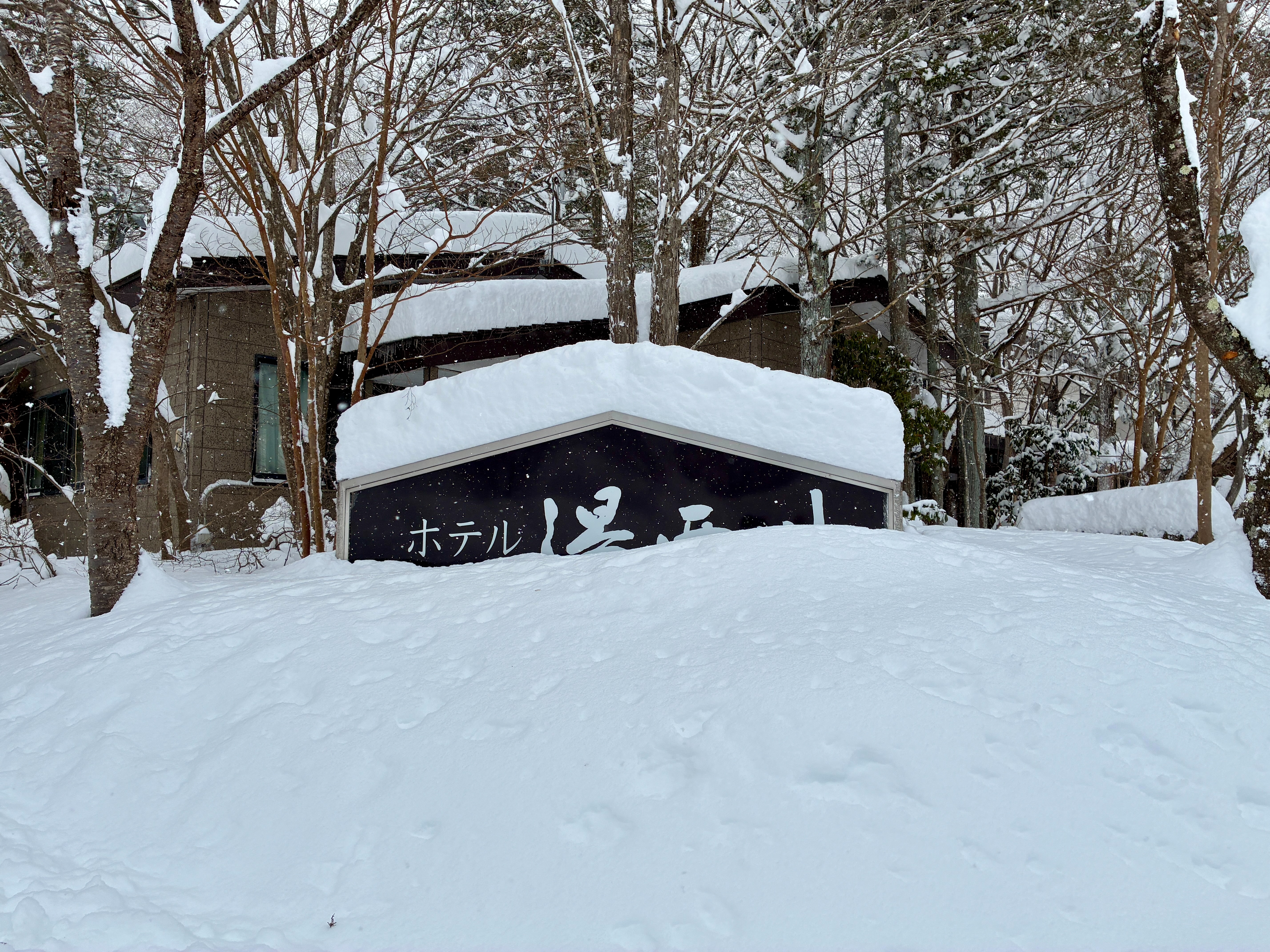 ホテル湯西川 宿名の看板も雪に埋もれた