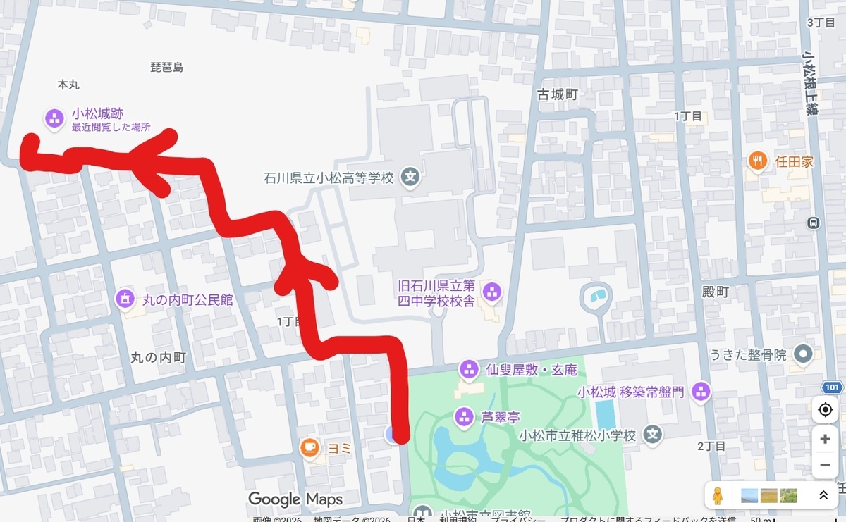 小松城本丸櫓台石垣への道のり