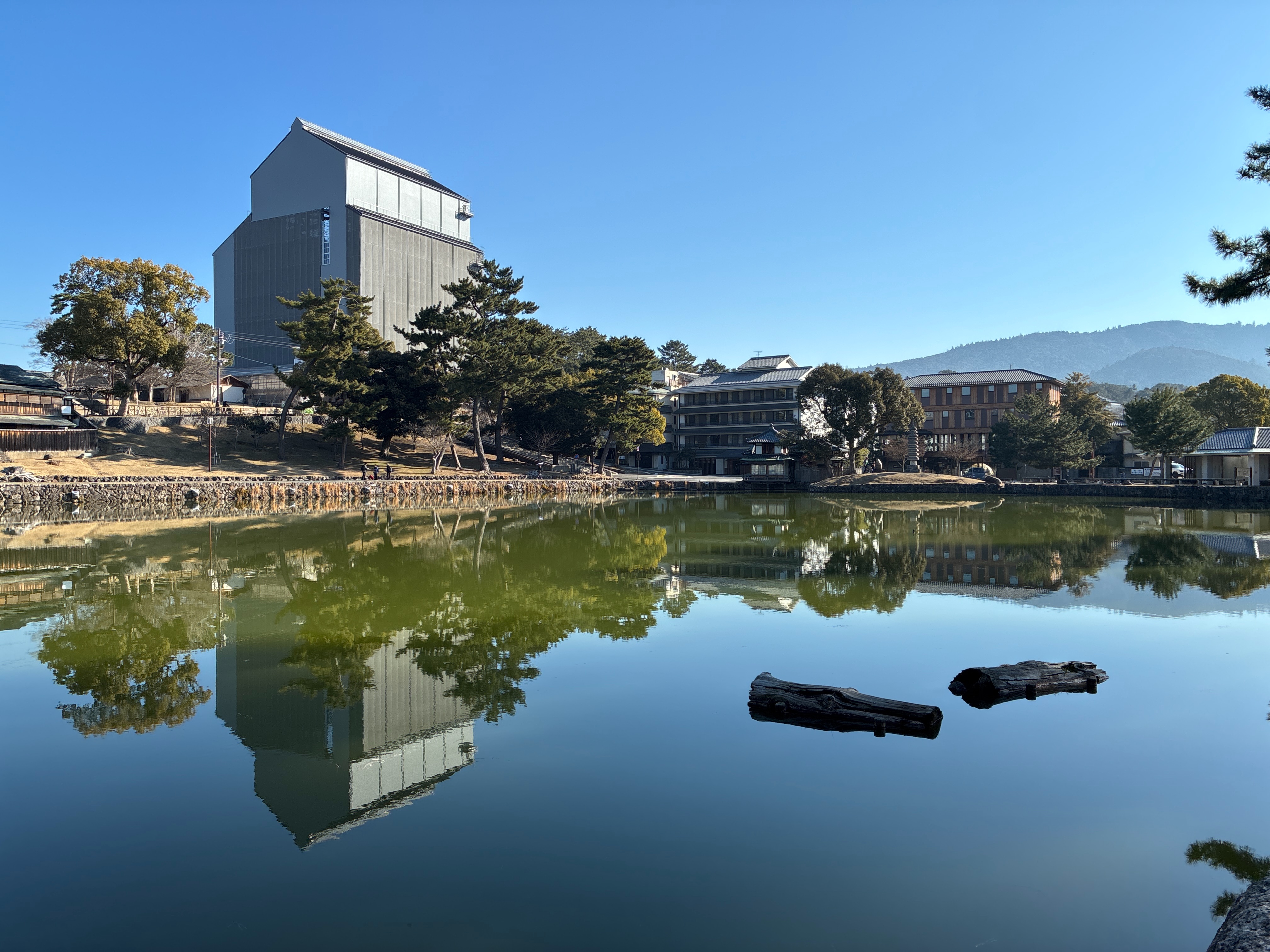 猿沢池と興福寺五重塔 素屋根
