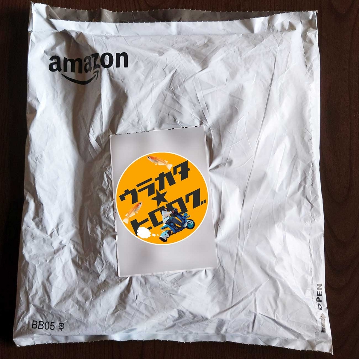 筆者自らamazonMerch on Demandでデザインした服が入っている袋を開封するのに躊躇している様子