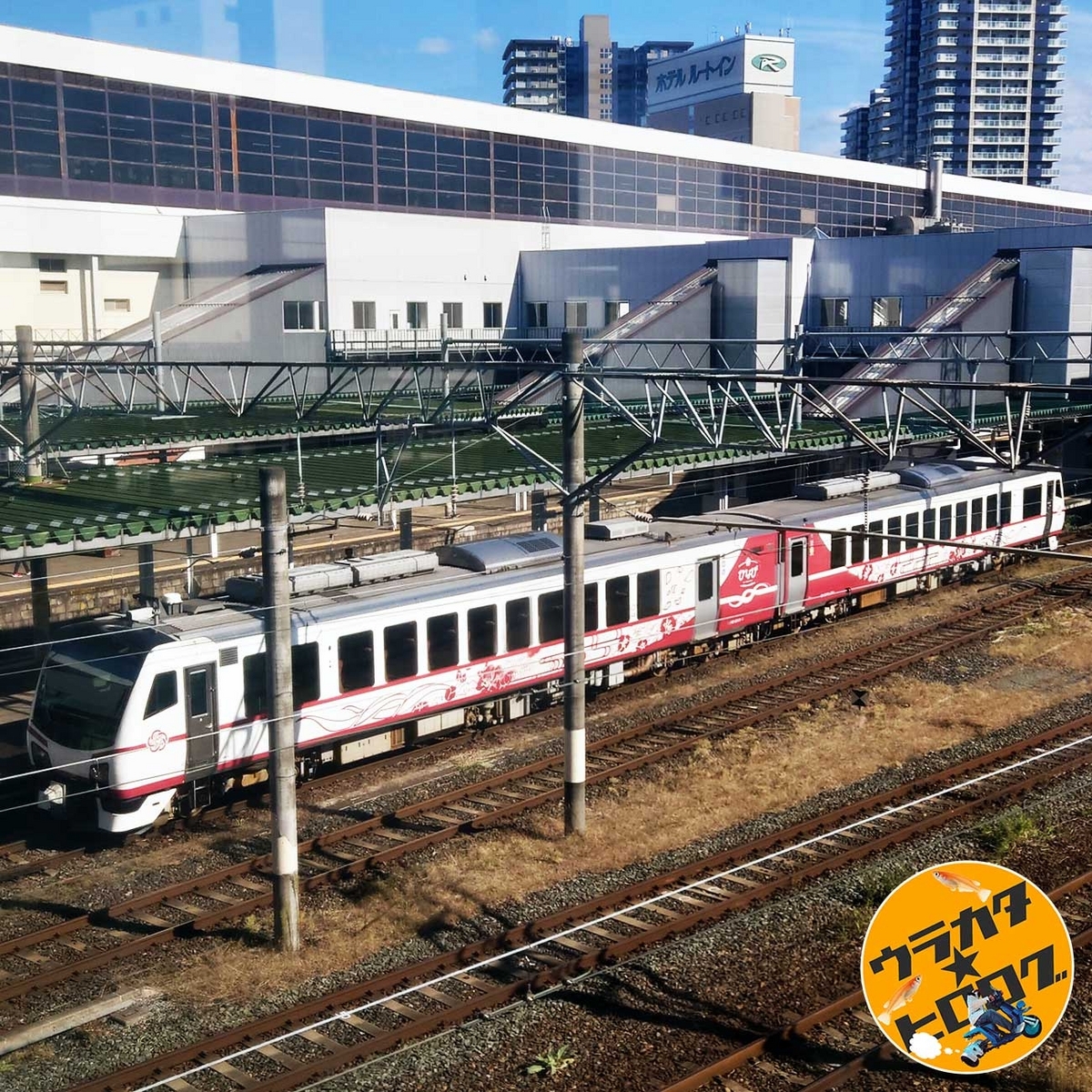 盛岡駅に停車する直前の走行中のひなび(盛岡駅西口連絡通路から筆者が撮影)