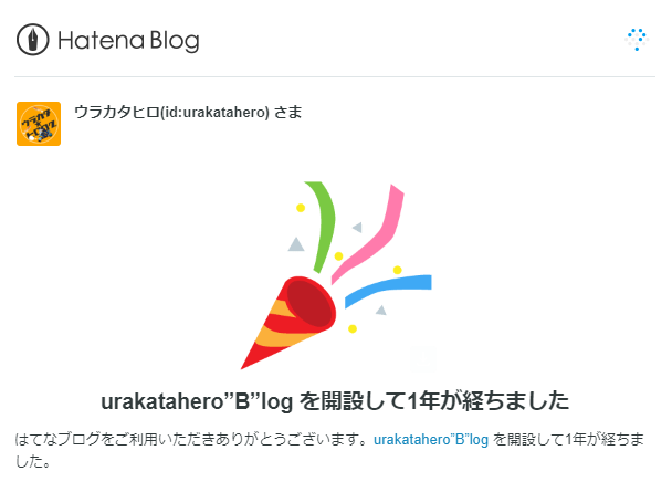 はてなブログから届いたメッセージのキャプチャー