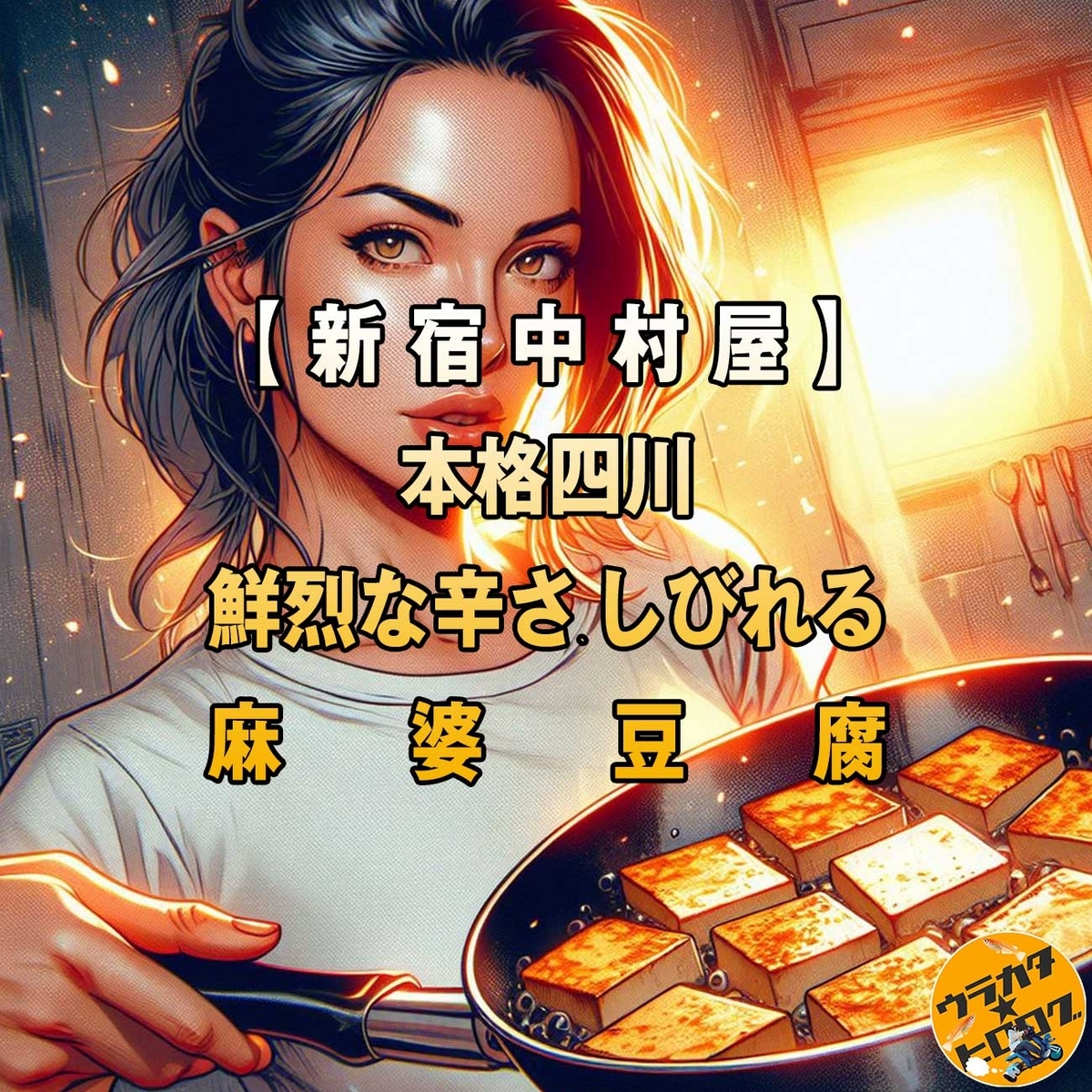 麻婆豆腐を家庭で作る人のイラスト(筆者によるAI作成画)