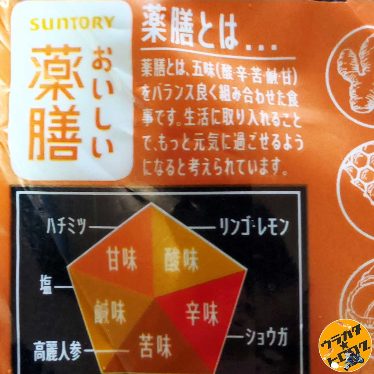 薬膳についての簡単な知識が記載されているボトルパッケージ裏面(筆者撮影)