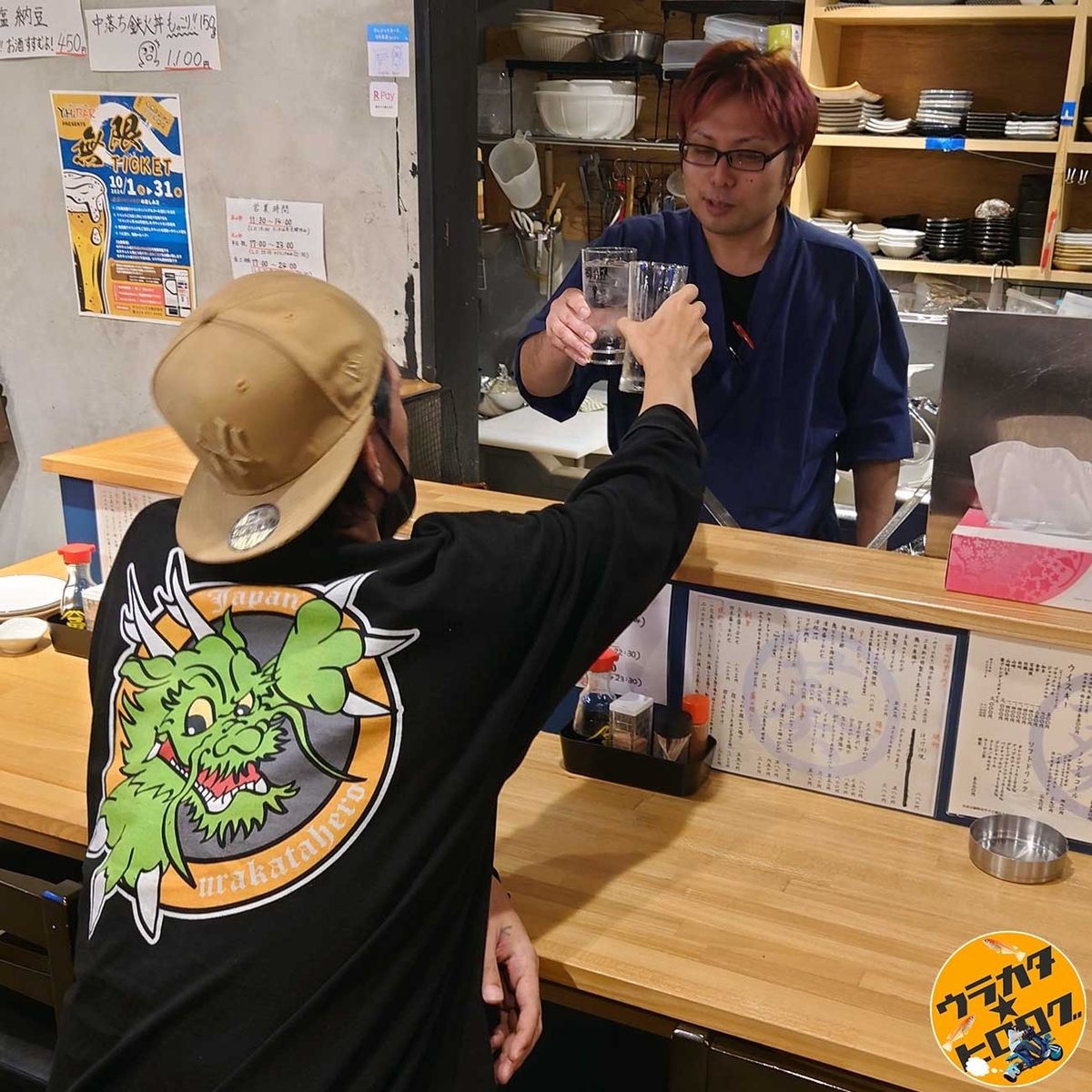 岩手矢巾の屋台横丁ヤハバルの葵と言う店の店主はピンクの髪色だった(専属カメラマンによる撮影)