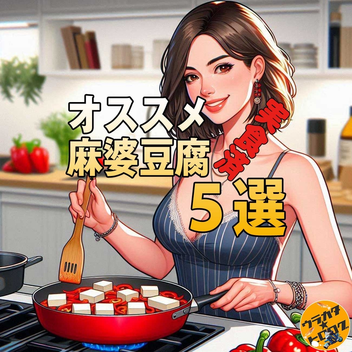 筆者が実際に作って食べた麻婆豆腐のリストを掲載している記事のタイトル画像(筆者によるAI作成画)