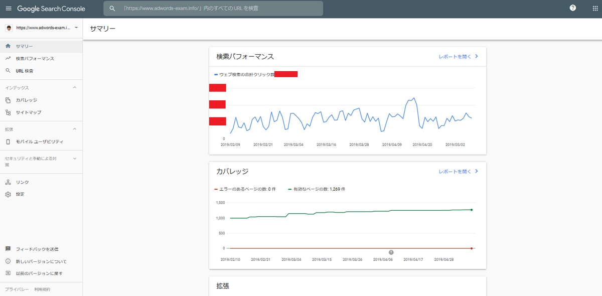 Googleサーチコンソール管理画面