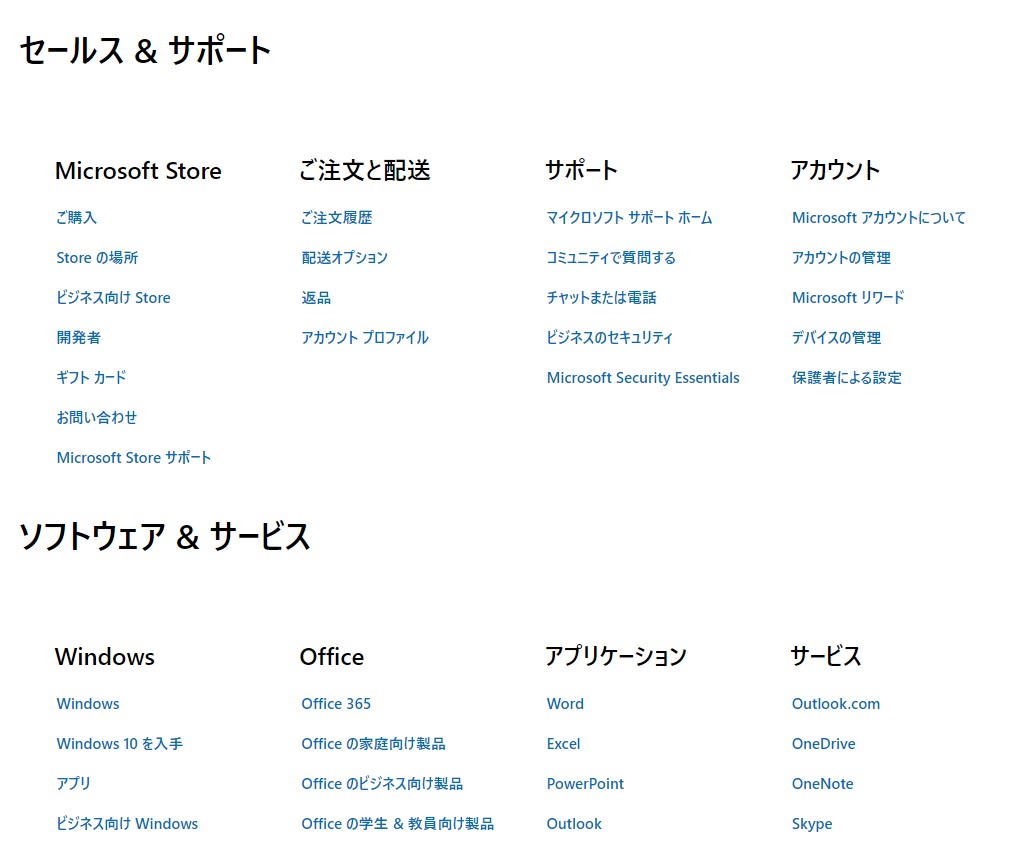 マイクロソフトのサイトマップ