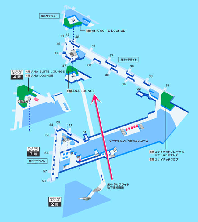 成田空港サテライト間の案内図