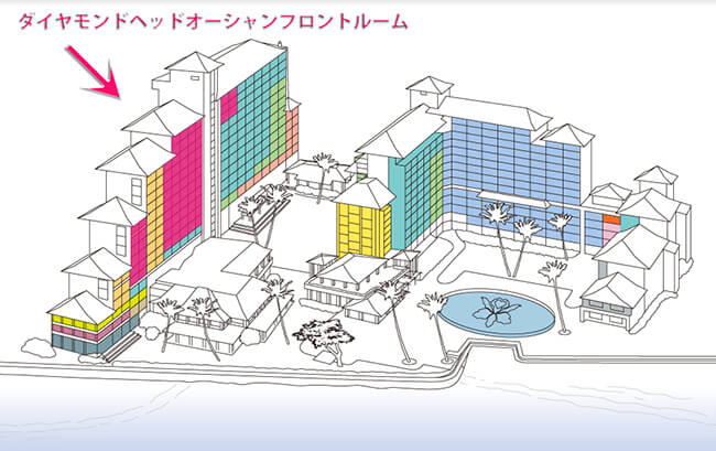 ハレクラニ・ダイヤモンドヘッドオーシャンフロントルームの配置図