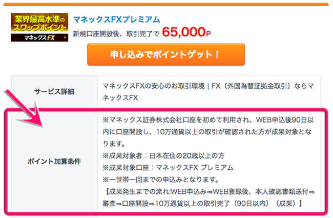pexでのマネックスfxポイント付与条件