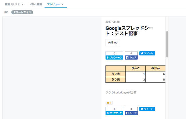 スマホプレビューではみ出す表