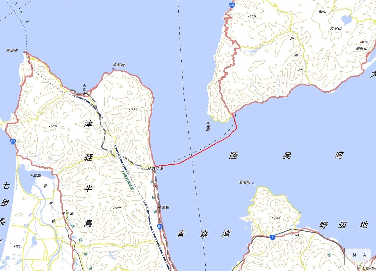 蟹田-脇野沢航行ルート