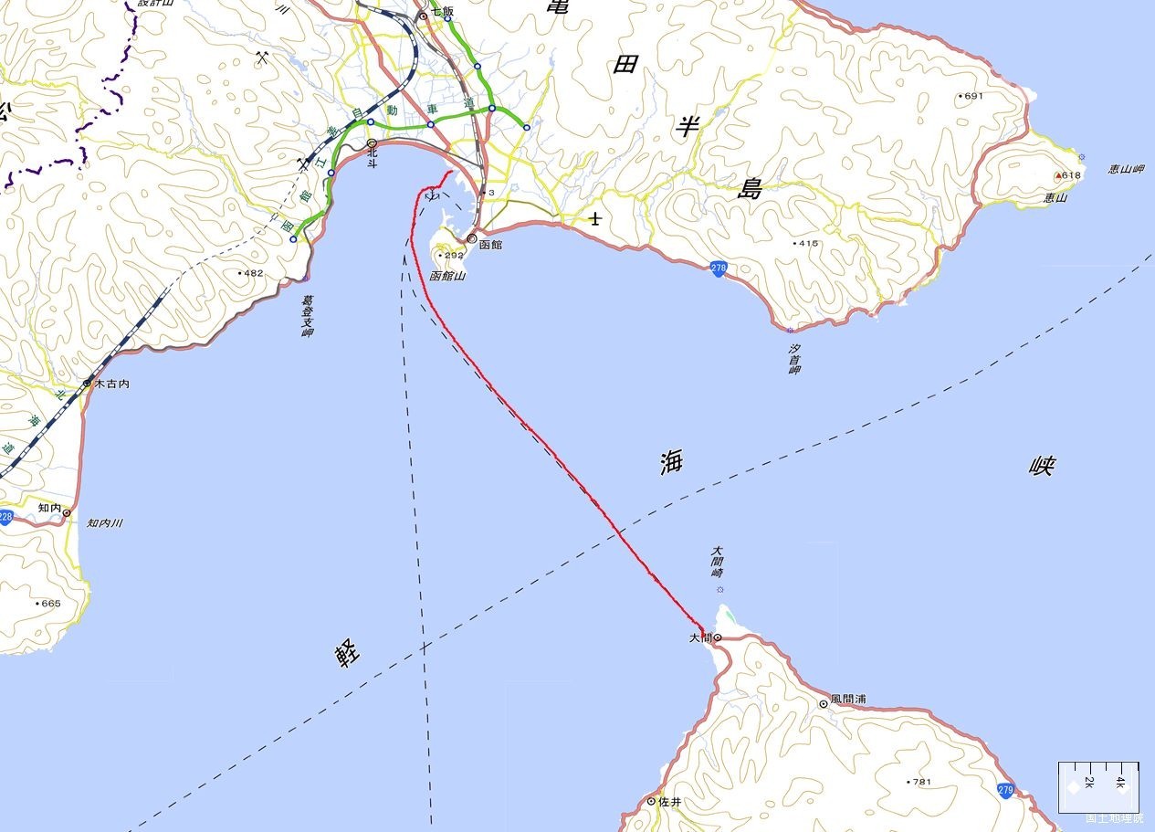 大間-函館航行ルート