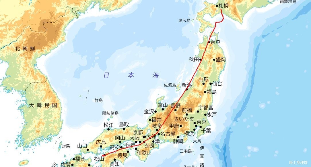 松山→新千歳 航行ルート