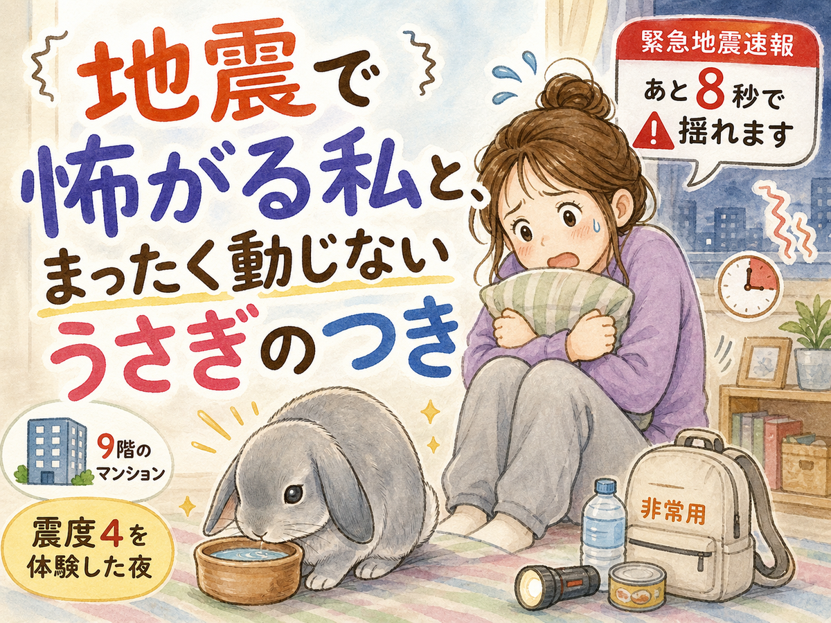 地震で怖がる私と、まったく動じないうさぎのつき