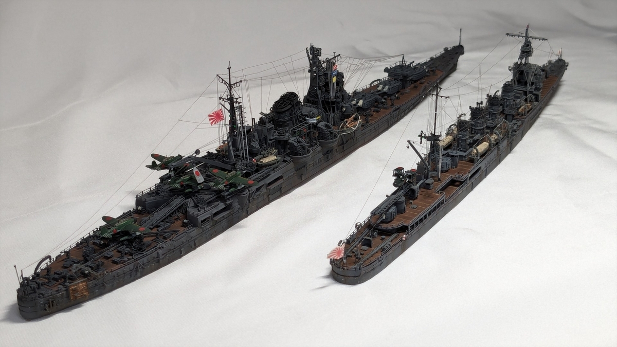 1/700アオシマ軽巡洋艦川内完成画像です！海面ジオラマも作ったよ