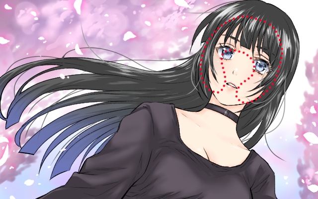 顔まわりを赤の点線で囲った女の子のイラスト