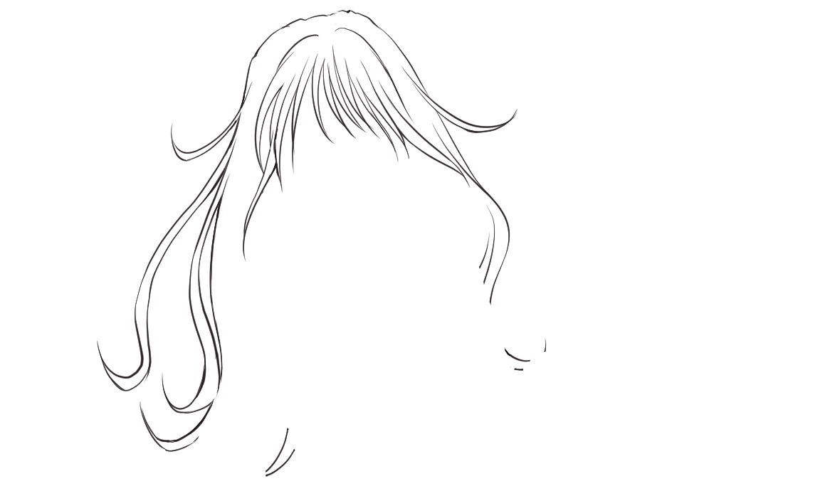 髪の毛の輪郭線の線画