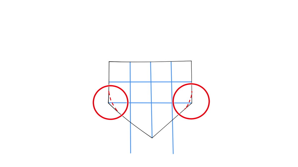 両横の角に丸みをつけることを指示したイラスト