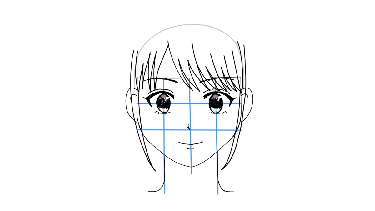 横の髪を描き足したイラスト