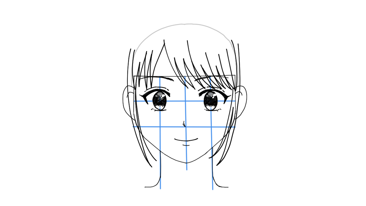 横の髪をさらに描き足したイラスト