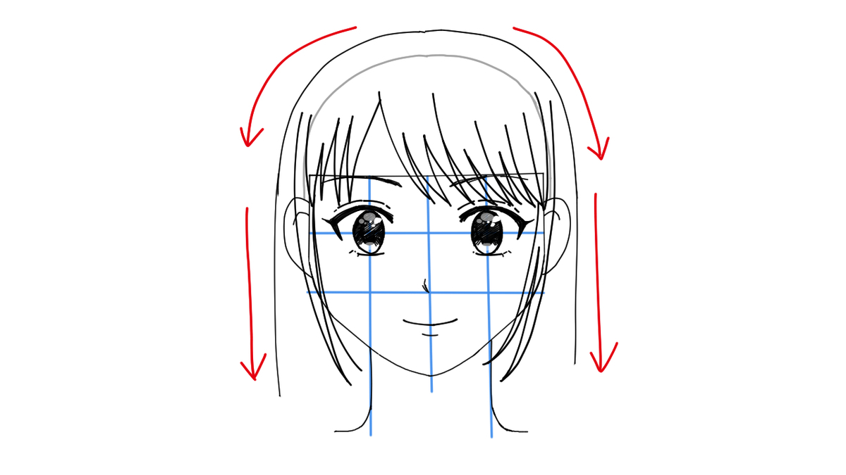 後ろの髪を描き足したイラスト