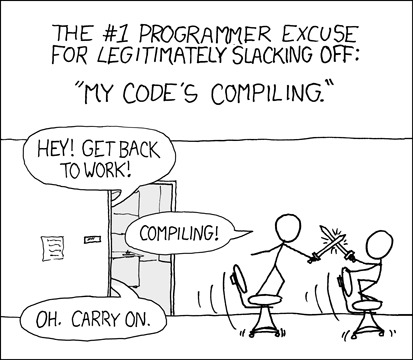 xkcd: compiling (コンパイル中に遊んでいる様子)