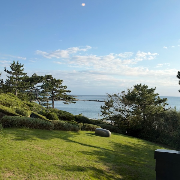葉山美術館テラスから海を眺める