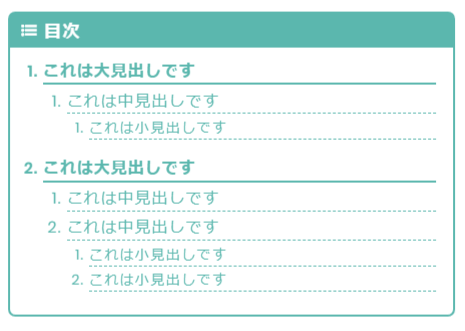 アンダーラインで段落分けをしたデザインの目次