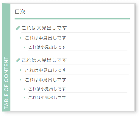 大学ノート風デザインの目次