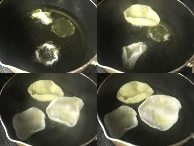 「龍蝦片」を油で揚げる