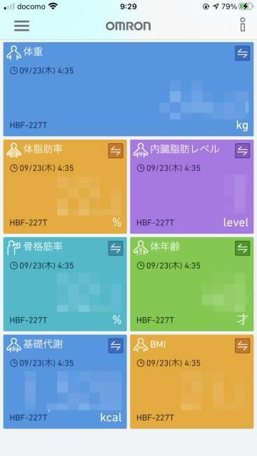 「OMRON connect」の体重体組成計の項目