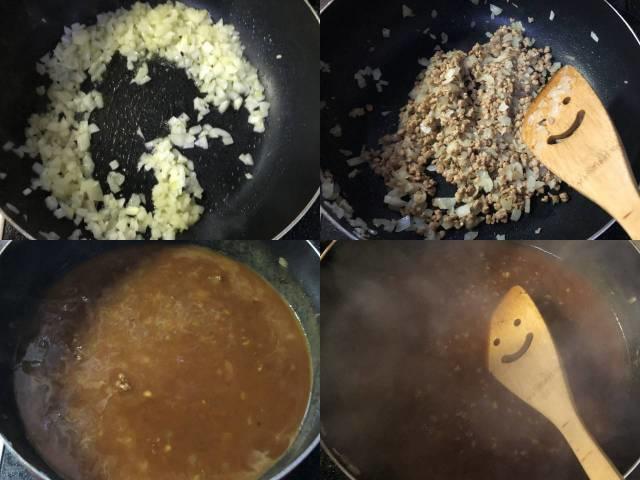 写真:ミートソースを作る