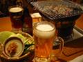 黒ホッピー、ビール、お通しの生野菜