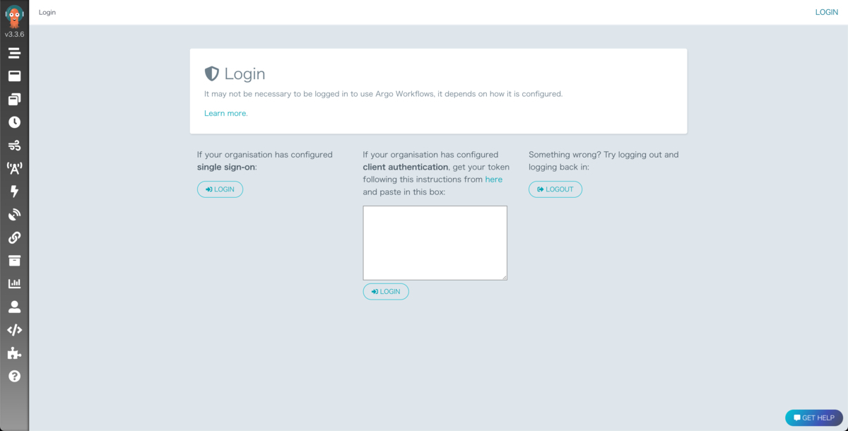 Argo Workflows login screen