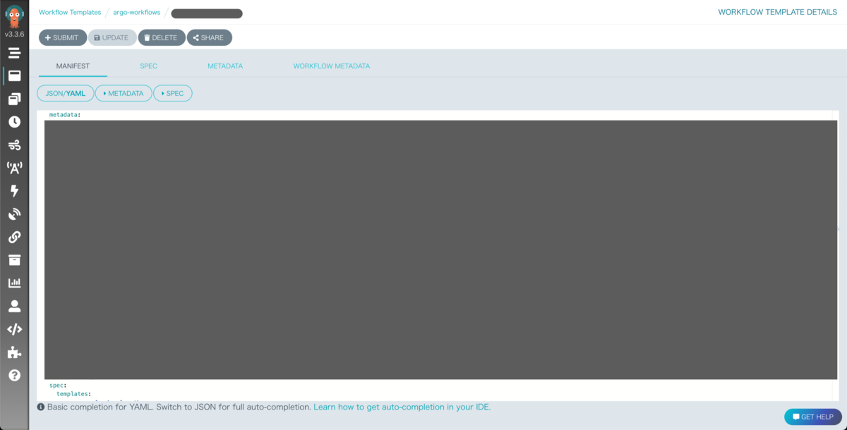 Argo Workflows WorkflowTemplate details screen