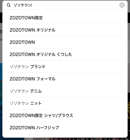 検索クエリ「ゾゾタウン」の例