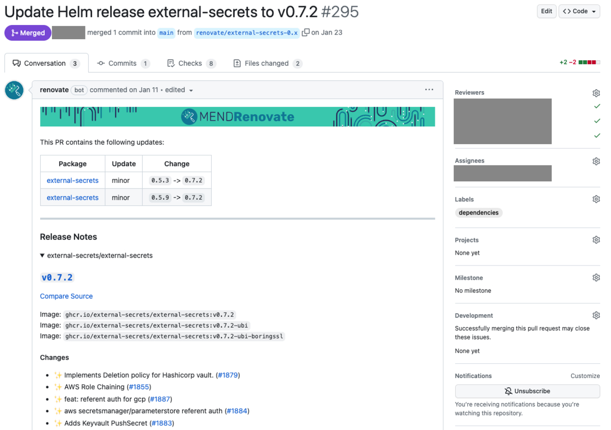 External Secrets Operatorのバージョン更新PR概要
