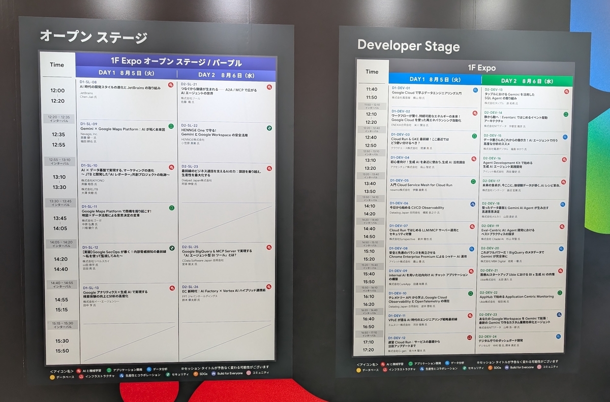 オープンステージやDeveloper Stageのスケジュール