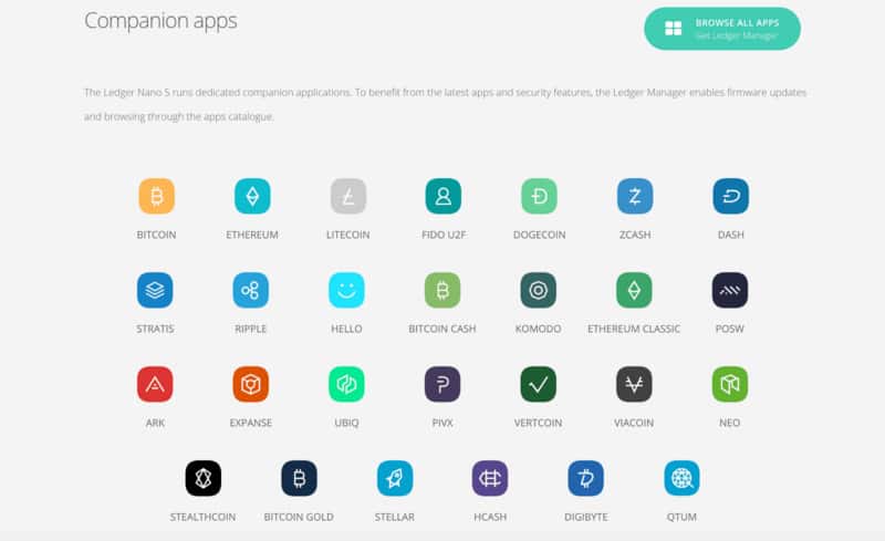 レジャーナノS（LedgerNanoS）取扱種類（通貨）