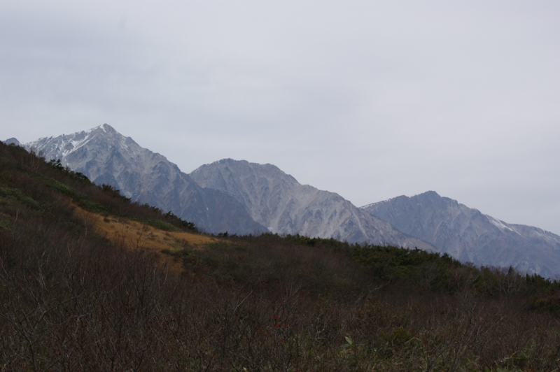 名残惜しく見返す白馬三山