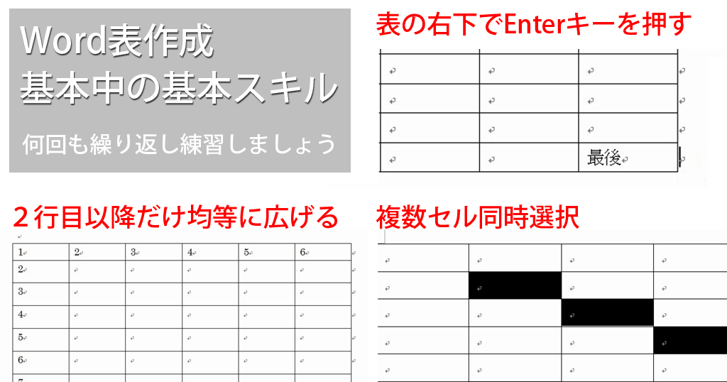 [B!] 【Word罫線】初心者のための表の作り方と範囲選択の基本トレーニング わえなび ワード＆エクセル問題集